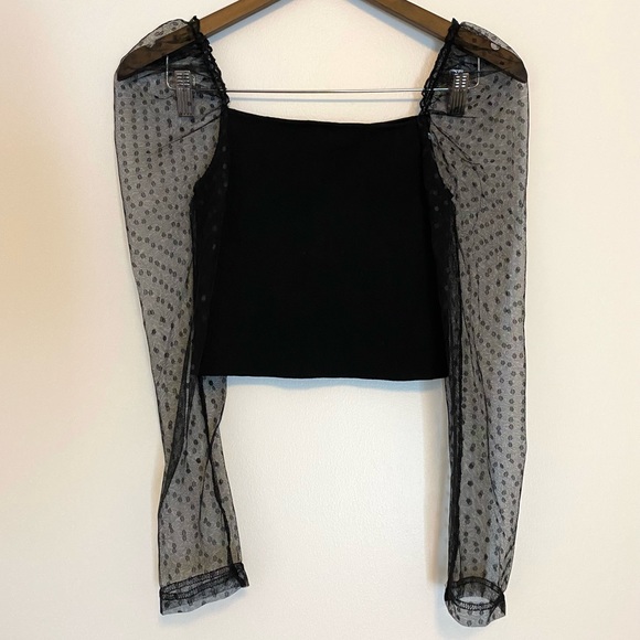 Petal and Pup Sheer Mesh Gigot Sleeve Crop Top - Picture 2 of 4